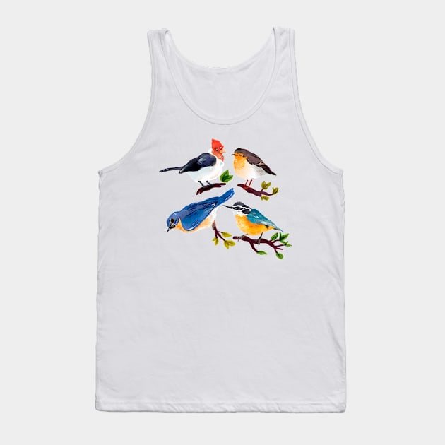 Autumn Birds Hand Drawn Watercolor Tank Top by Mako Design 